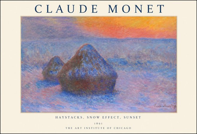 Monet Haystacks, Snow Effect, Sunset No1 - Poszter
