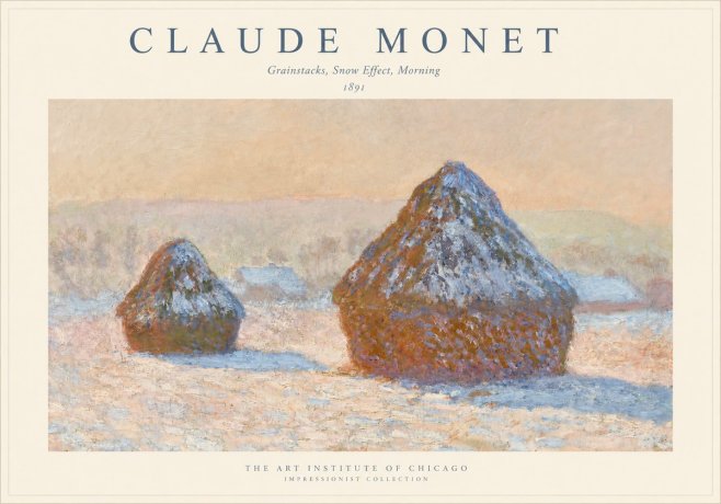 Monet Grainstacks, Snow Effect, Morning No1 - Poszter