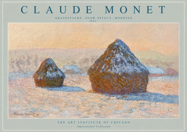 Monet Grainstacks, Snow Effect, Morning No4 - Poszter