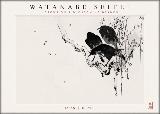 Watanabe Seitei Crows on a Blossoming Branch No3 - Poszter