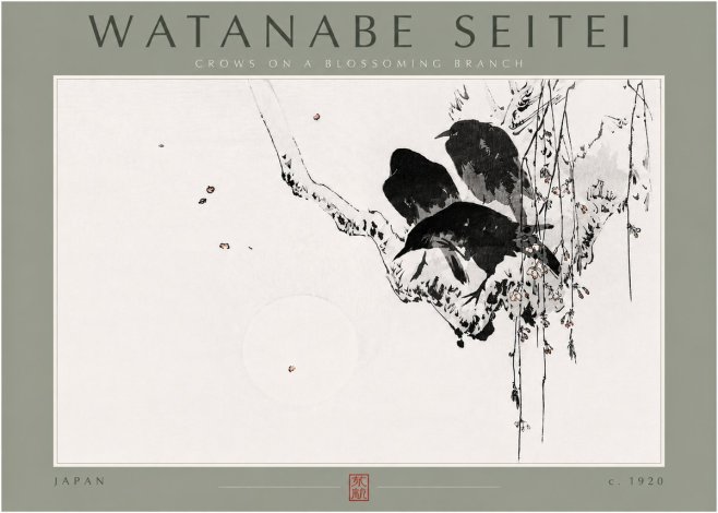 Watanabe Seitei Crows on a Blossoming Branch No4 - Poszter
