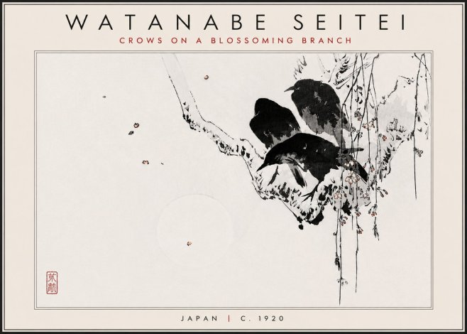 Watanabe Seitei Crows on a Blossoming Branch No5 - Poszter