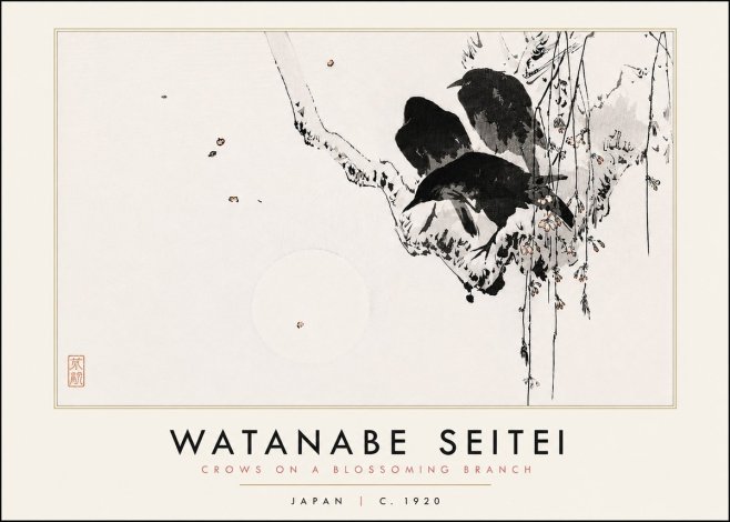 Watanabe Seitei Crows on a Blossoming Branch No6 - Poszter