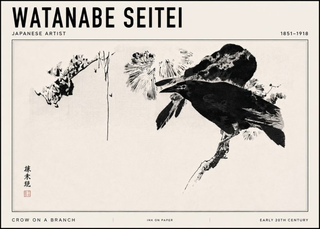 Watanabe Seitei Crow on a Branch No3 - Poszter