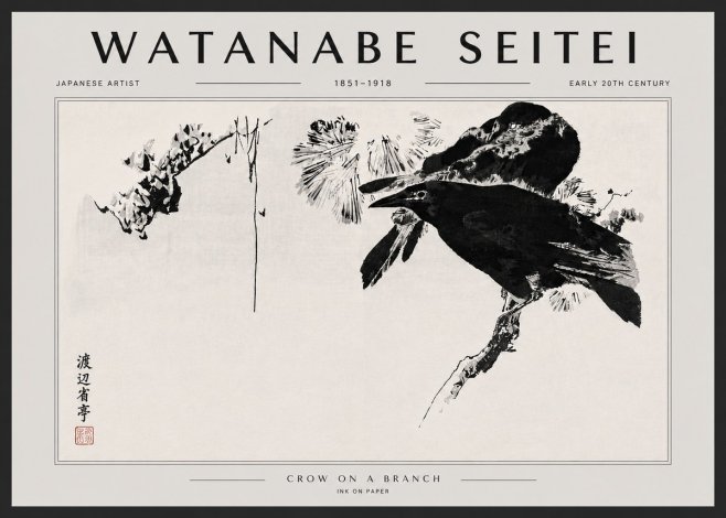 Watanabe Seitei Crow on a Branch No5 - Poszter