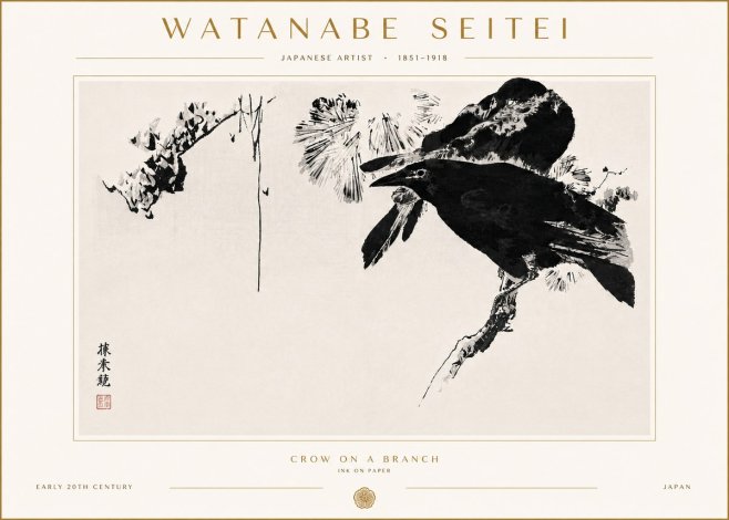 Watanabe Seitei Crow on a Branch No6 - Poszter