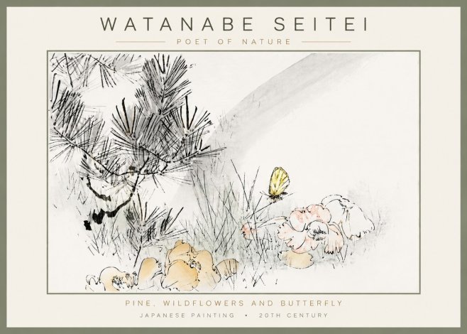 Watanabe Seitei Pine, Wildflowers and Butterfly No4 - Poszter