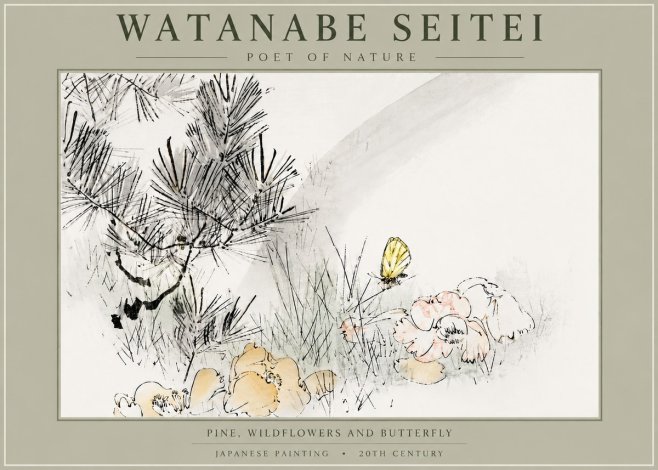 Watanabe Seitei Pine, Wildflowers and Butterfly No5 - Poszter