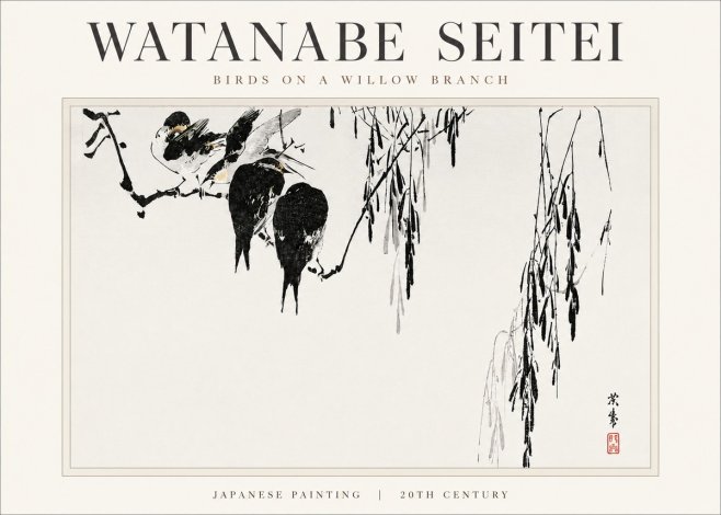 Watanabe Seitei Birds on a Willow Branch No3 - Poszter
