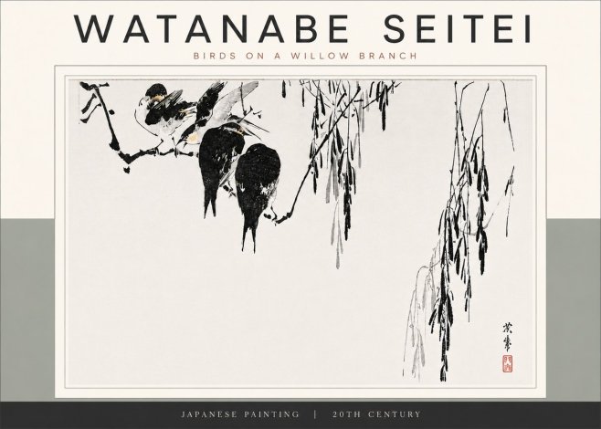 Watanabe Seitei Birds on a Willow Branch No5 - Poszter