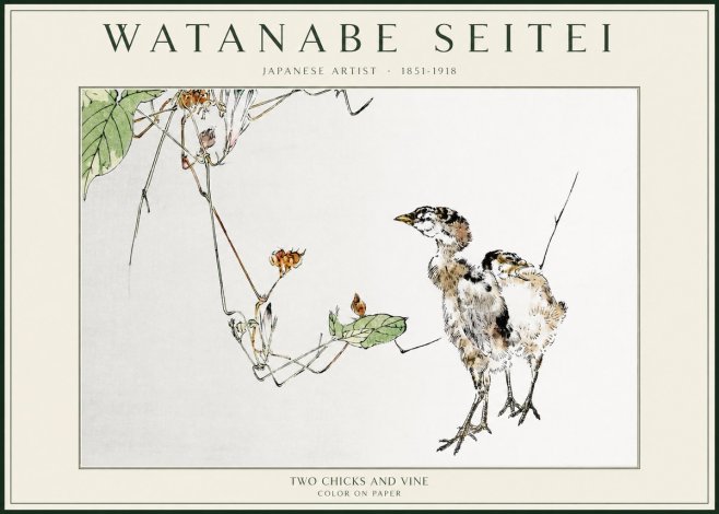 Watanabe Seitei Two Chicks and Vine No1 - Poszter