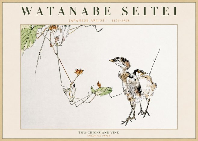 Watanabe Seitei Two Chicks and Vine No2 - Poszter