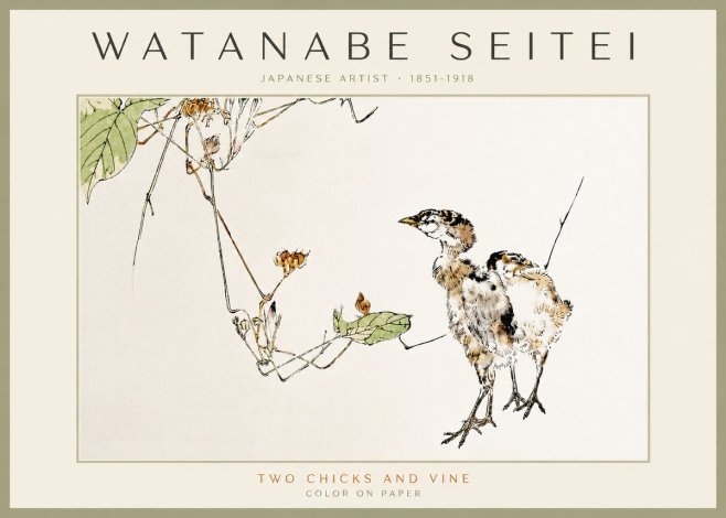 Watanabe Seitei Two Chicks and Vine No3 - Poszter