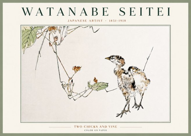 Watanabe Seitei Two Chicks and Vine No4 - Poszter