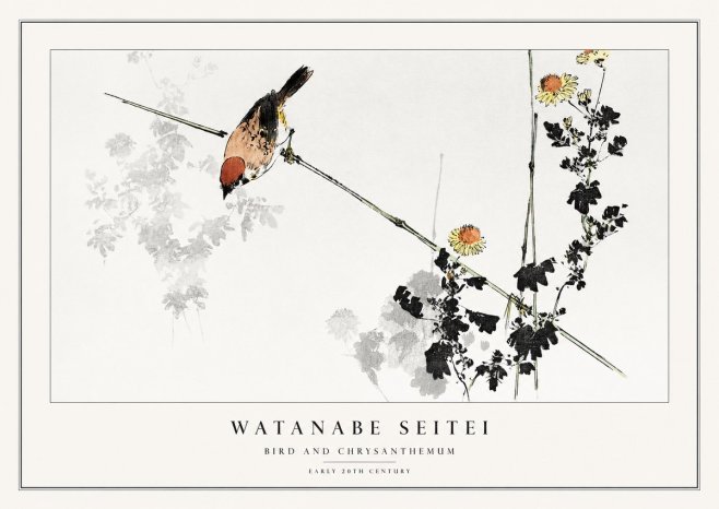 Watanabe Seitei Bird and Chrysanthemum No1 - Poszter