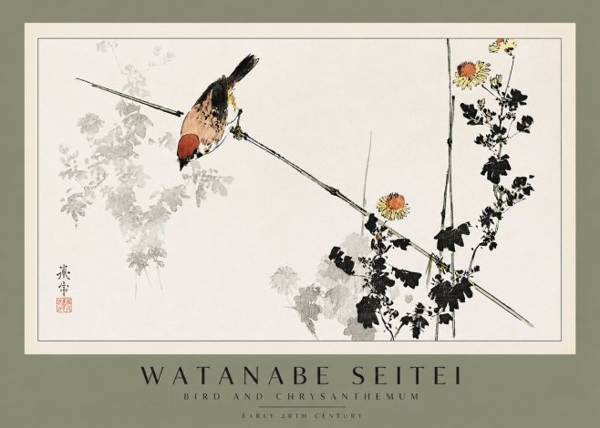 Watanabe Seitei Bird and Chrysanthemum No2 - Poszter