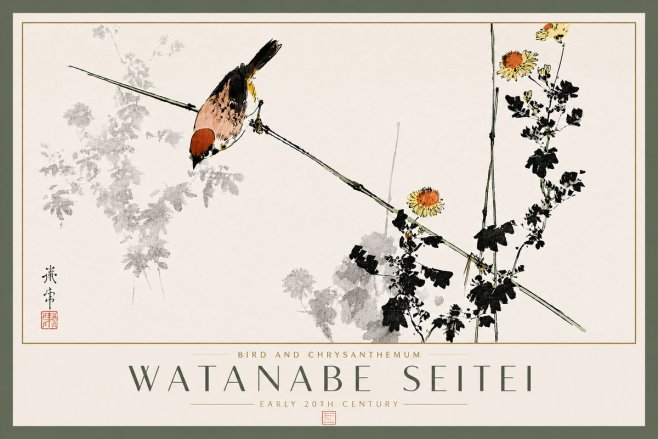 Watanabe Seitei Bird and Chrysanthemum No5 - Poszter