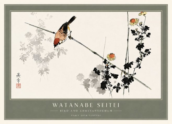 Watanabe Seitei Bird and Chrysanthemum No6 - Poszter