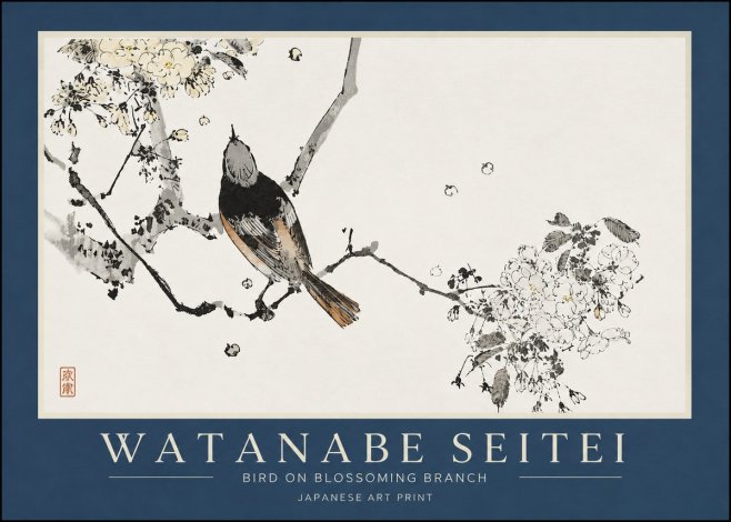 Watanabe Seitei Bird on Blossoming Branch No3 - Poszter