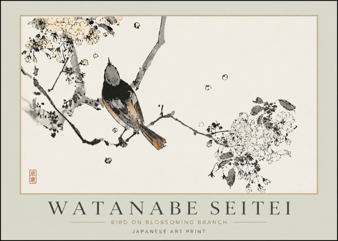 Watanabe Seitei Bird on Blossoming Branch No4 - Poszter