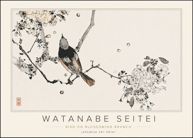 Watanabe Seitei Bird on Blossoming Branch No5 - Poszter