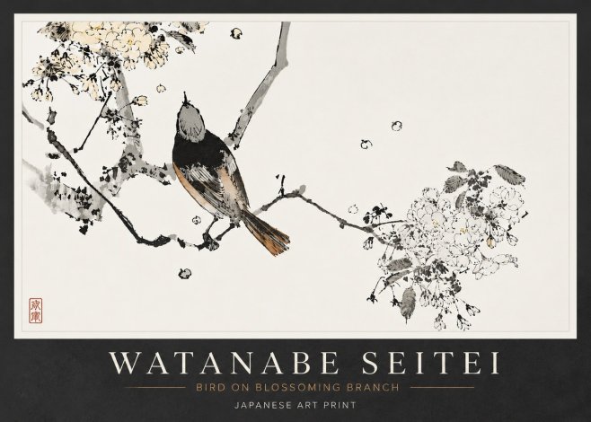 Watanabe Seitei Bird on Blossoming Branch No6 - Poszter