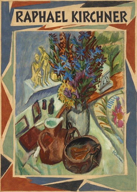 Raphael Kirchner Still Life with Blue Flowers and Figurines No4 - Poszter