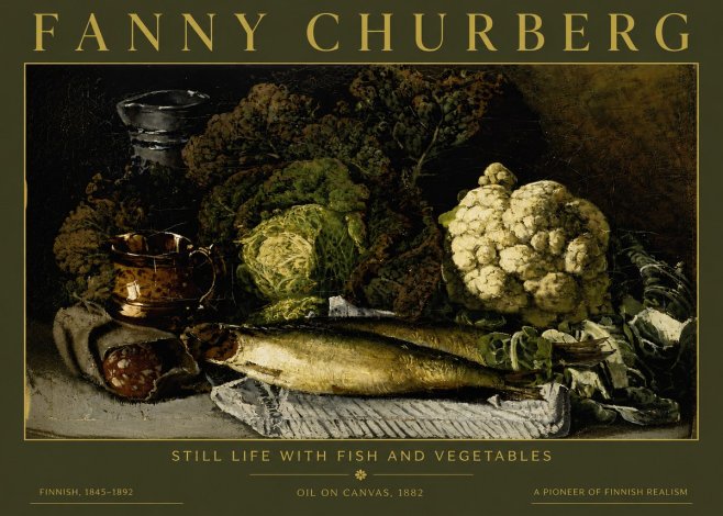 Fanny Churberg Still Life with Fish and Vegetables No4 - Poszter