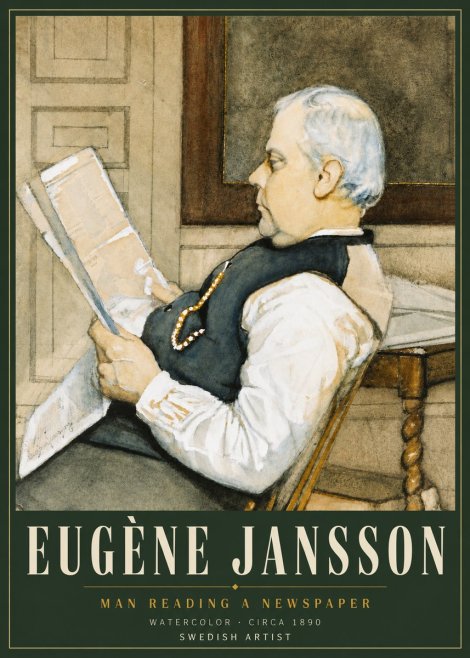 Eugène Jansson Man Reading a Newspaper No4 - Poszter