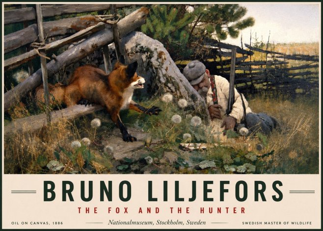 Bruno Liljefors The Fox and the Hunter No2 - Poszter