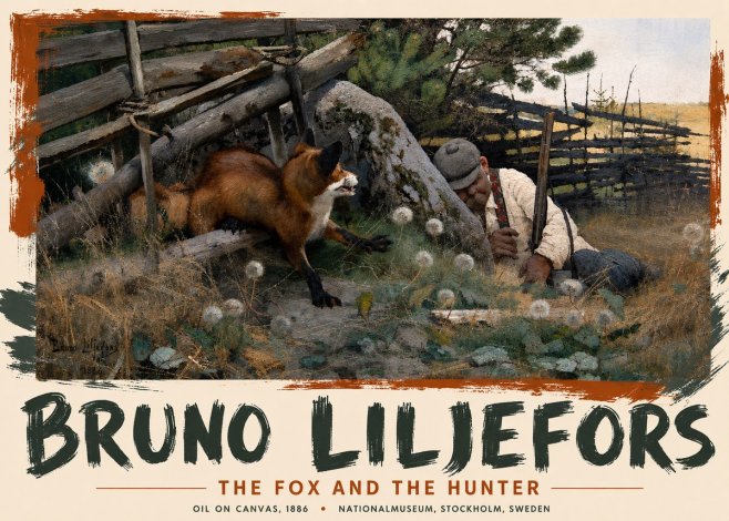 Bruno Liljefors The Fox and the Hunter No3 - Poszter