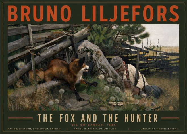 Bruno Liljefors The Fox and the Hunter No6 - Poszter