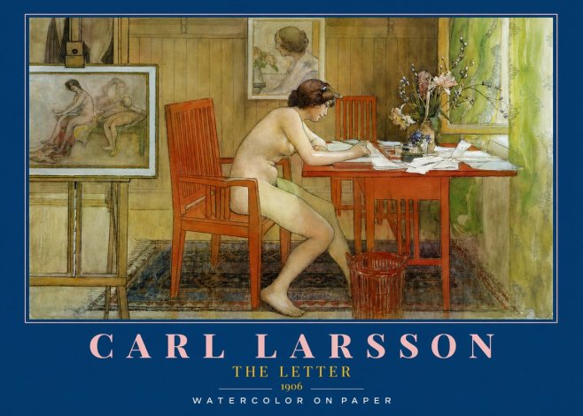 Carl Larsson Interior with a Nude Writing No3 - Poszter
