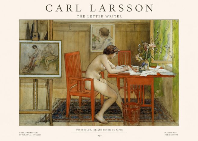 Carl Larsson Interior with a Nude Writing No4 - Poszter