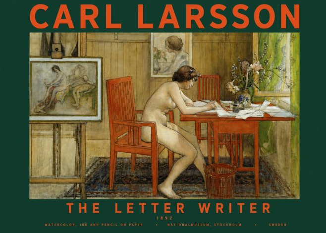 Carl Larsson Interior with a Nude Writing No5 - Poszter