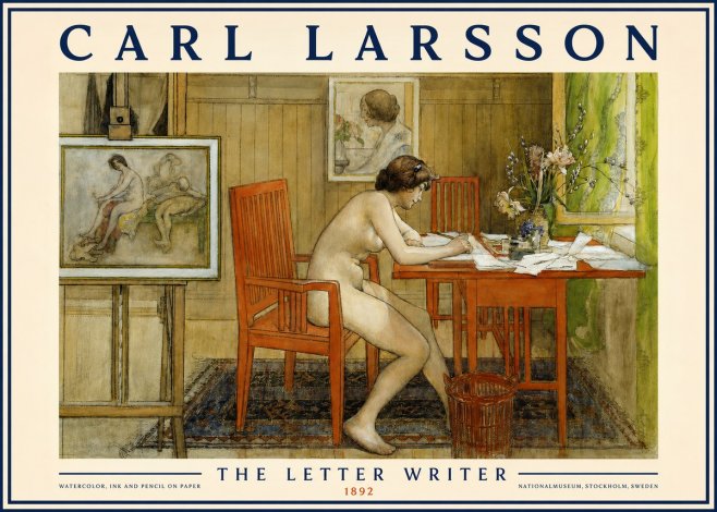 Carl Larsson Interior with a Nude Writing No6 - Poszter