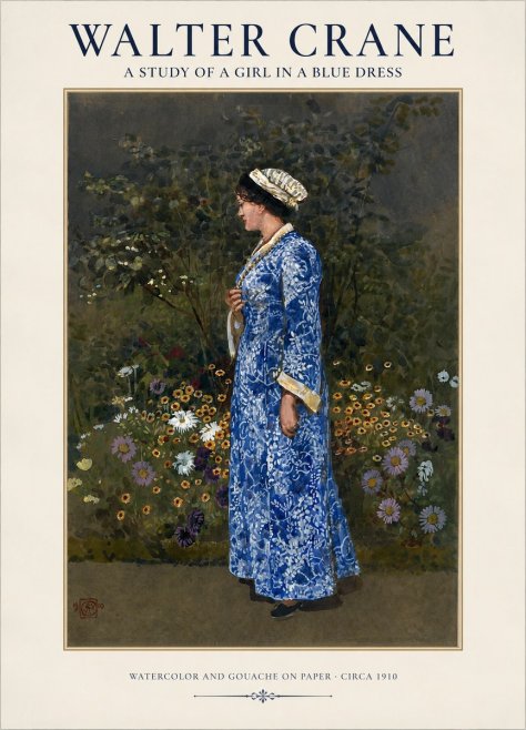 Walter Crane A Study of a Girl in a Blue Dress No1 - Poszter