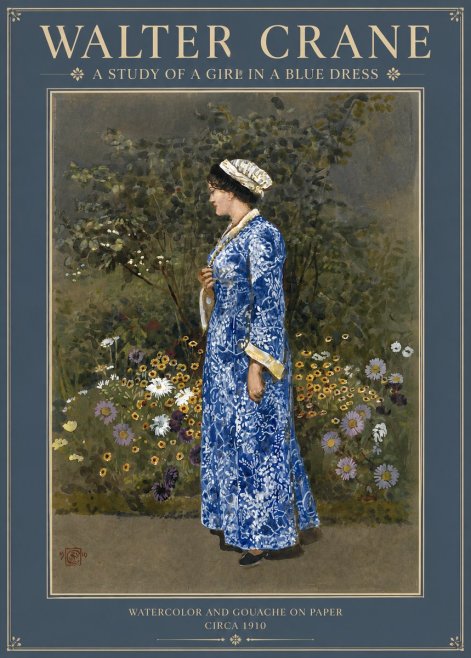 Walter Crane A Study of a Girl in a Blue Dress No2 - Poszter