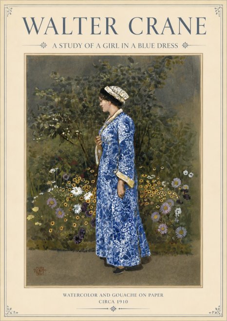 Walter Crane A Study of a Girl in a Blue Dress No3 - Poszter