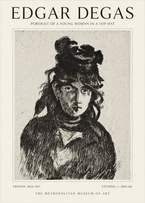 Edgar Degas Portrait of a Young Woman in a Top Hat No1 - Poszter