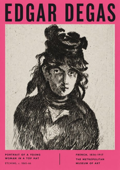 Edgar Degas Portrait of a Young Woman in a Top Hat No2 - Poszter