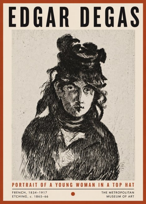 Edgar Degas Portrait of a Young Woman in a Top Hat No4 - Poszter