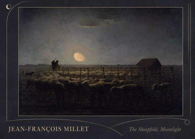 Jean-François Millet The Sheepfold, Moonlight No2 - Poszter