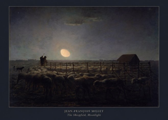 Jean-François Millet The Sheepfold, Moonlight No5 - Poszter