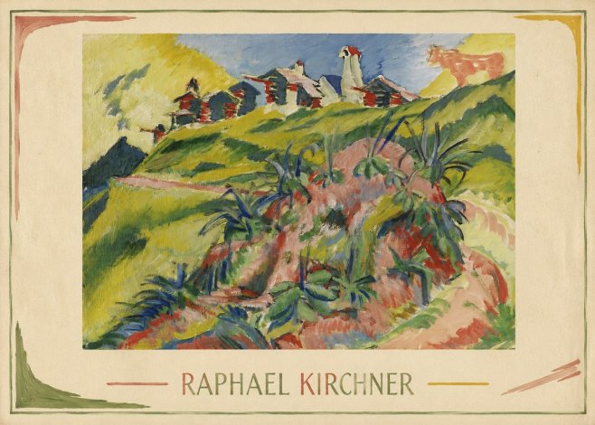 Raphael Kirchner Hillside Dwellings with Alpine Cow No2 - Poszter