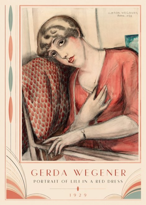 Gerda Wegener Portrait of Lili in a Red Dress No3 - Poszter