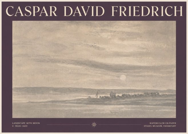 Caspar David Friedrich Landscape with Moon No3 - Poszter
