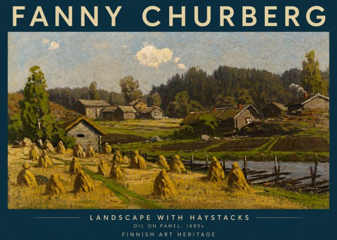 Fanny Churberg Landscape with Haystacks No5 - Poszter