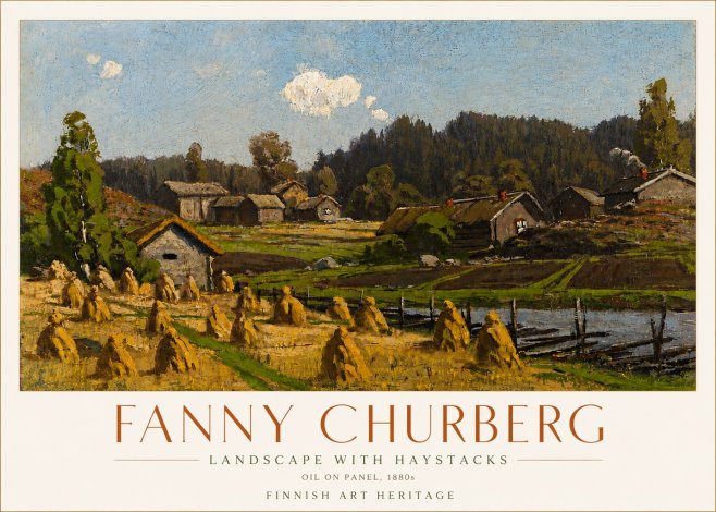 Fanny Churberg Landscape with Haystacks No6 - Poszter