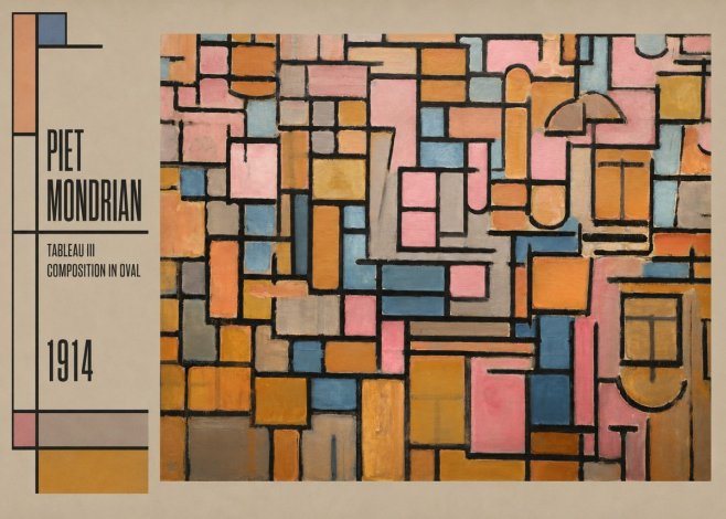 Piet Mondrian Tableau Iii — Composition in Oval No2 - Poszter